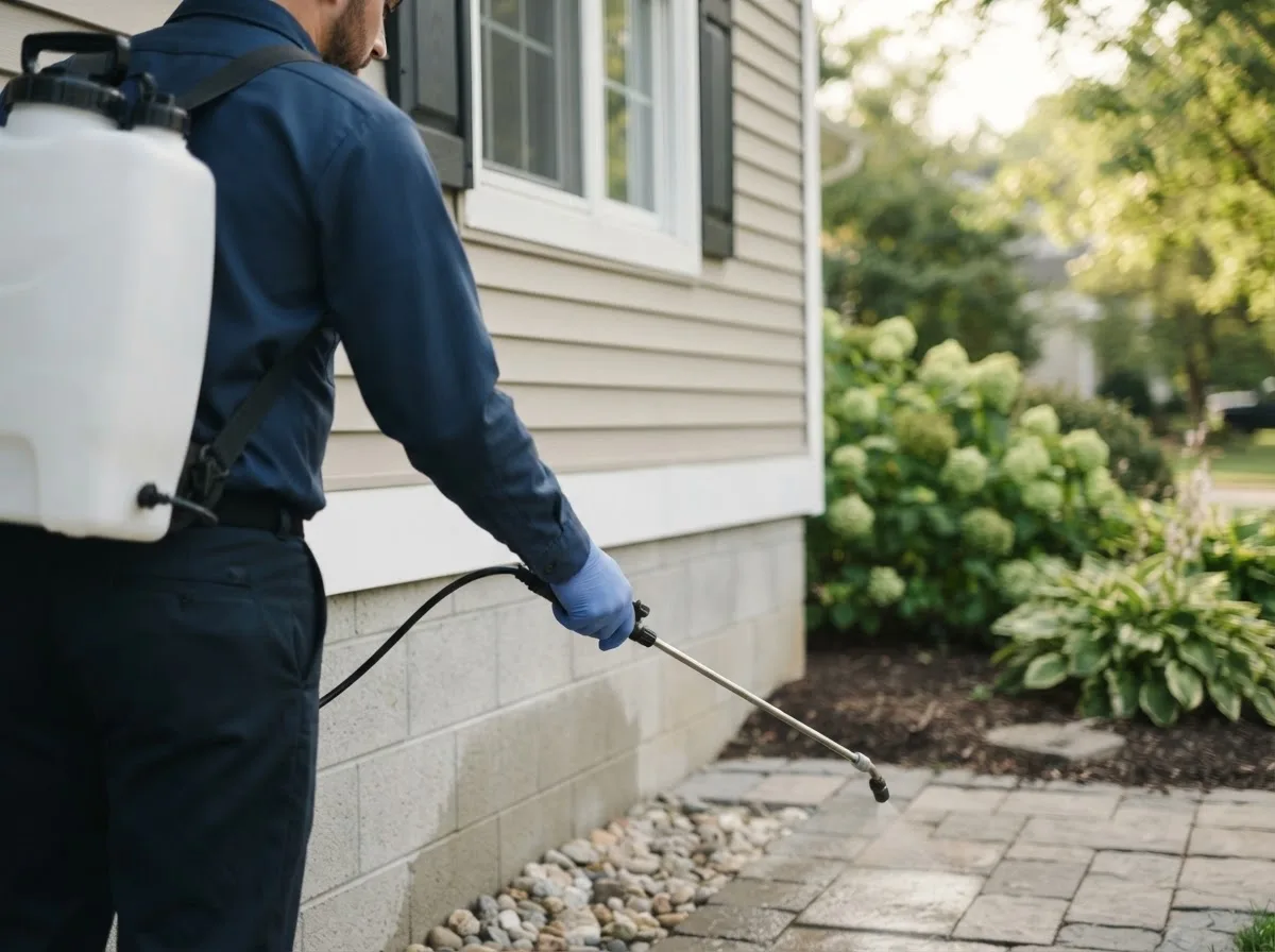 Pest control technician inspecting a home in Clinton, NC